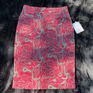 LuLaRoe Cassie skirt Red and Green Swirl Pencil Skirt LLR